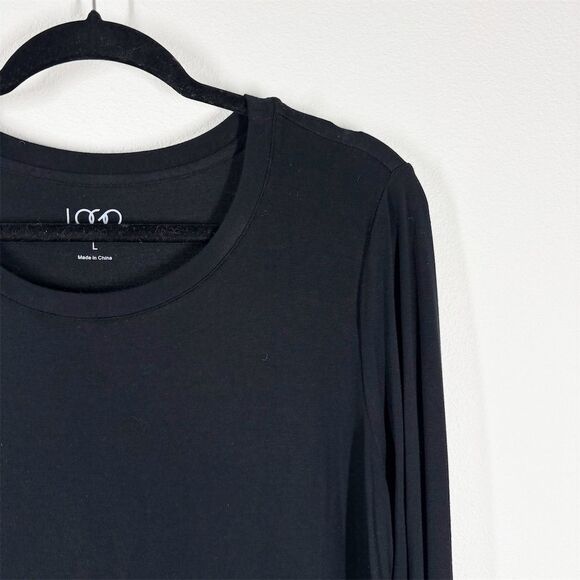 LOGO Lori Goldstein Asymmetric Stretch Jersey Long Sleeve Top Size L Black‎ Gold - Picture 2 of 10